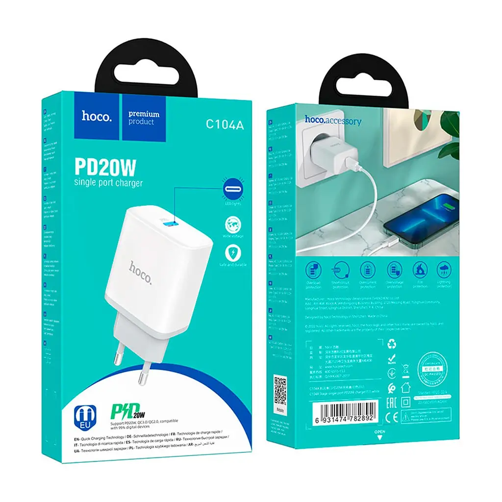 Зарядний пристрій HOCO C104A Stage USB-C PD20W White (6931474782892) - фото 7