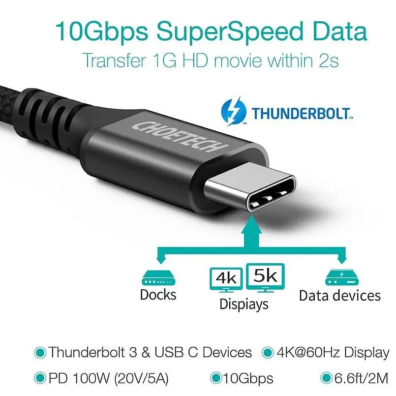 Кабель Choetech XCC-1007-V2-BK, преміум якість USB3.1 С-папа/C-папа,2 м. (XCC-1007-V2-BK) - фото 2