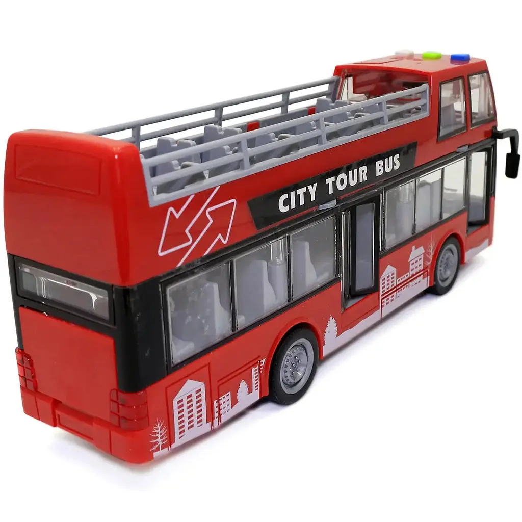 Дитяча масштабна модель двоповерхового екскурсійного автобуса Wenyi City Service з інерцією, підсвічуванням салону, музикою та механічними дверима 1:16 - фото 3