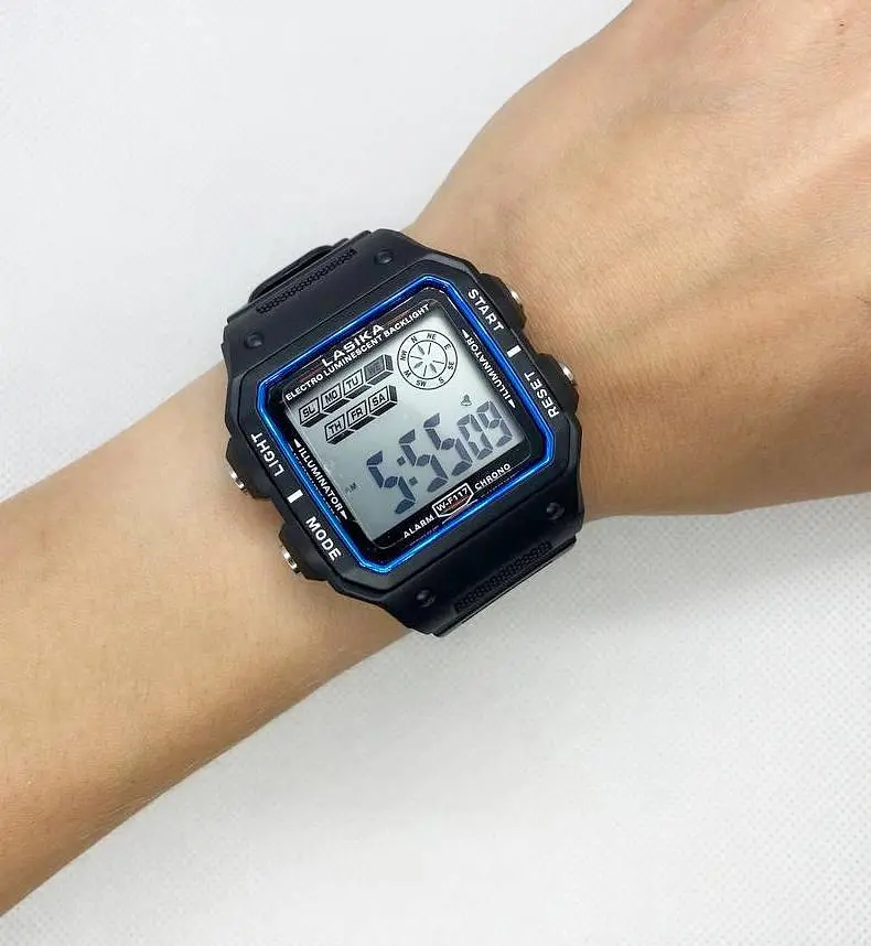 Годинник наручний Lasika Sports W-F117 спортивний вологостійкий Чорний з синім (IBW877BZ) - фото 6