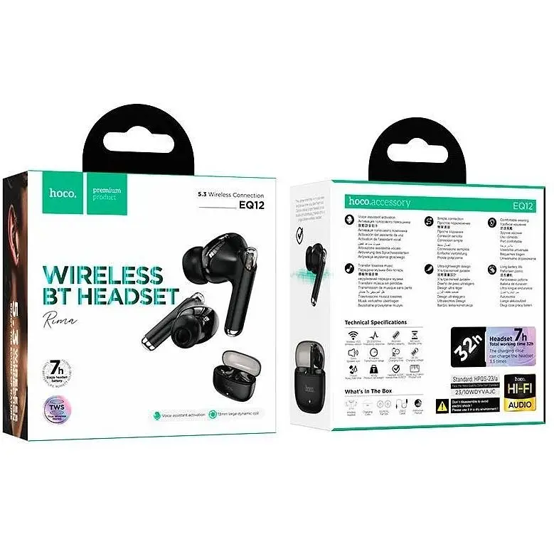 Наушники беспроводные Hoco EQ12 Rima tws стерео гарнитура до 32 часов черные - фото 3