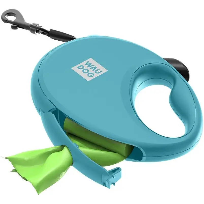 Повідець-рулетка для собак Waudog R-leash з контейнером для пакетів, світловідбивна стрічка, M, до 20 кг, 5 м, блакитний - фото 5