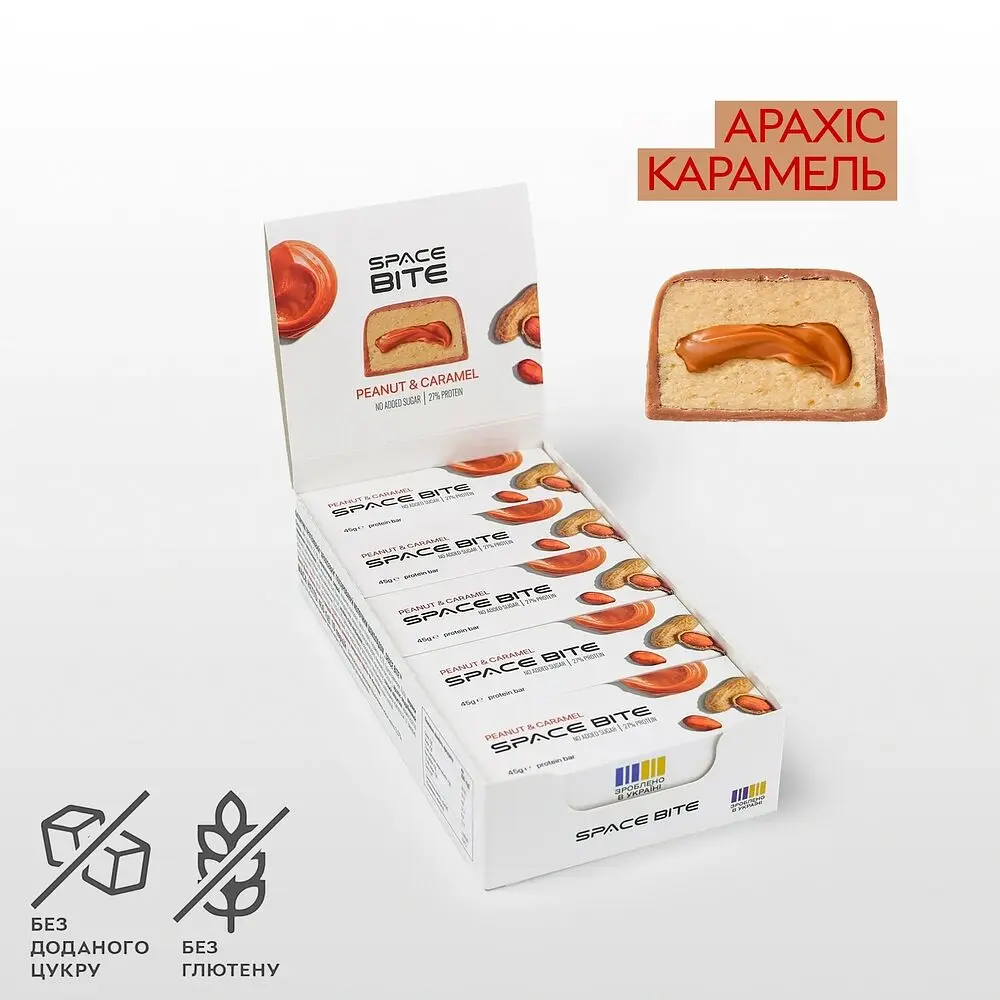 Батончики Spacefood Space Bite Protein Bar Peanut-Caramel, 10*45 грам - фото 2
