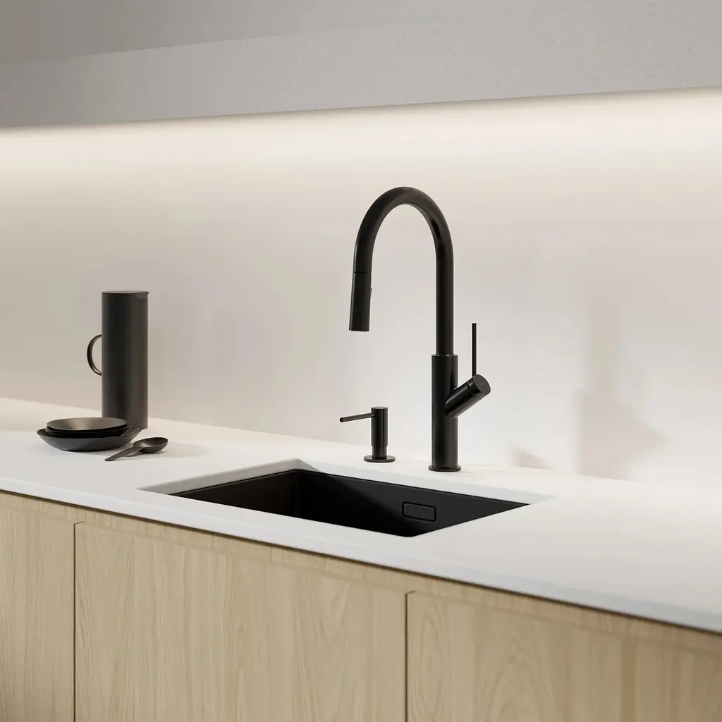 Смеситель для кухни с вытяжным изливом Omnires Bend matt black (BE6455BL) черный - матовый - фото 2