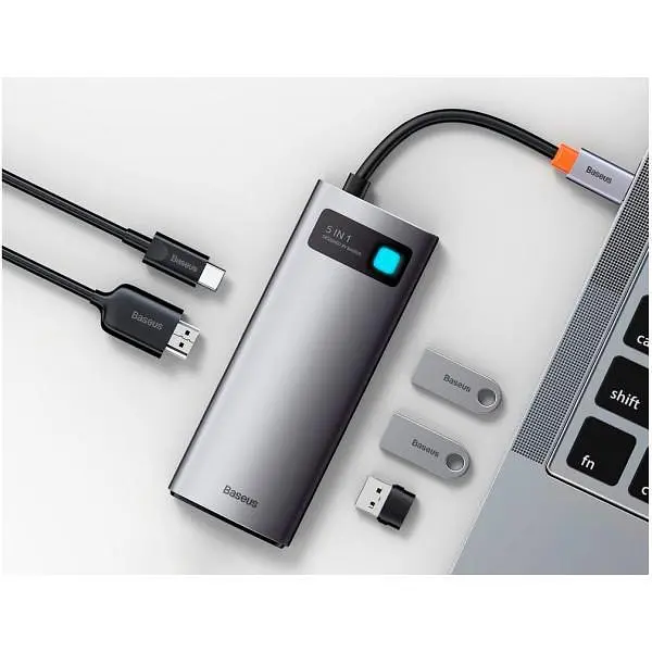 Мультипортовий адаптер USB Хаб Baseus Metal Gleam Series 5-in-1 Multifunctional Type-C HUB Docking Station Gray CAHUB-CX0G - фото 5