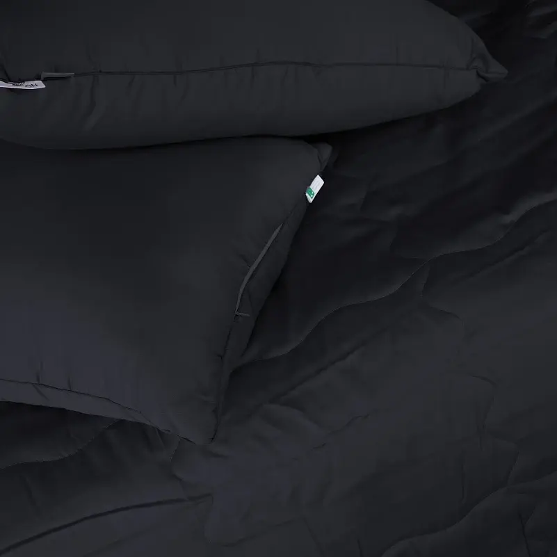 Літній постільний комплект MirSon Line Satin Light Pro Black з евкаліптовим волокном Двоспальний (2200010982053) - фото 4
