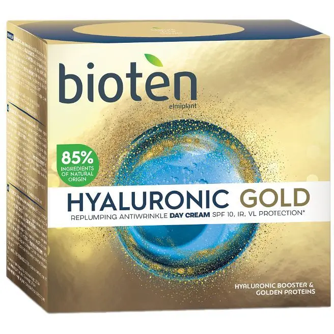 Денний крем для обличчя Bioten Hyaluronic Gold Replumping Antiwrinkle Day Cream SPF 10 проти зморшок 50 мл - фото 2