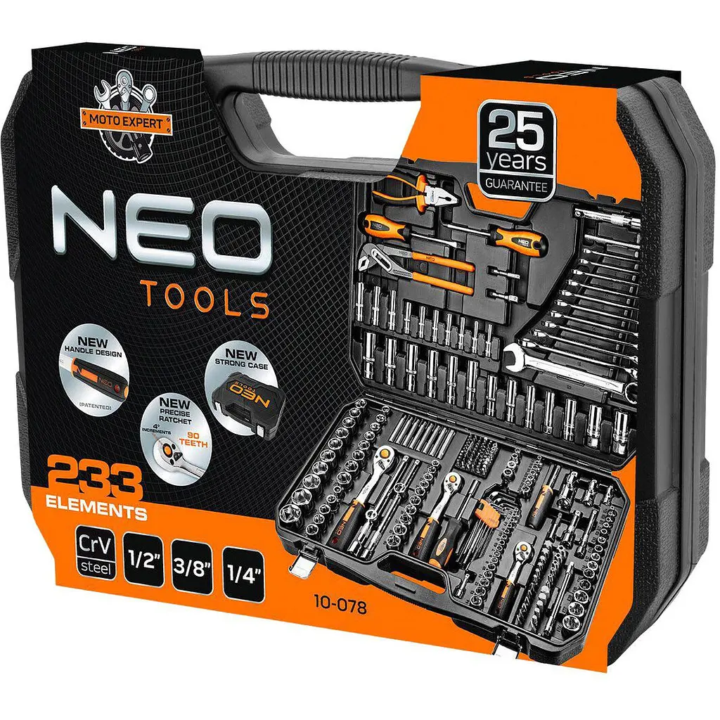 Набір інструментів Neo Tools 1/2", 1/4", 3/8", CrV 233 шт - фото 3