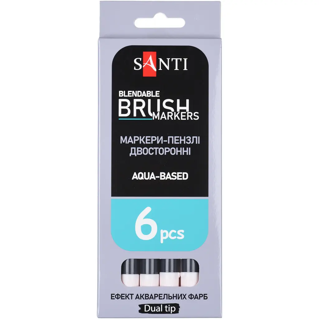 Маркер акварельний Santi Brush Marker SWB-05 тілесний двосторонній 6 шт. (391061) - фото 4