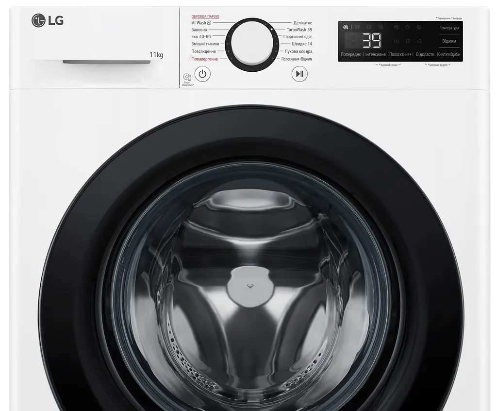 Пральна машина LG фронтальна, 11кг, 1400, A, 57см, дисплей, пара, інвертор, білий - фото 10