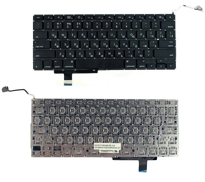Клавіатура для ноутбука Apple MacBook Pro (A1297) з підсвічуванням (Light) Black, (No Frame), RU (горизонтальний ентер) - фото 3