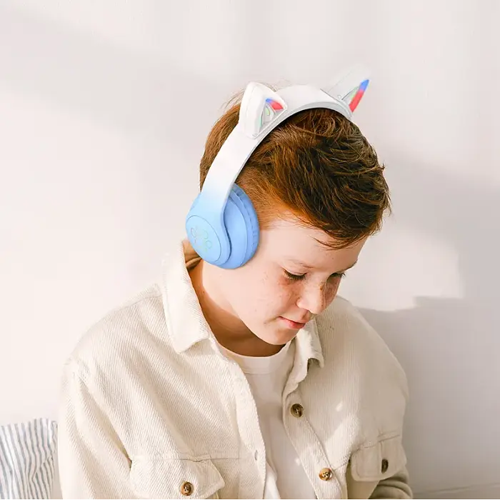 Наушники Hoco W42 Cat Ear Bluetooth с кошачьими ушками и LED подсветкой Голубые с белым - фото 3