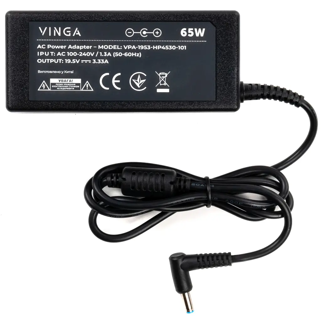 Блок живлення до ноутбуку Vinga HP 65W 19.5V 3.33А 4.5*3.0 (VPA-1953-HP4530-101) - фото 2