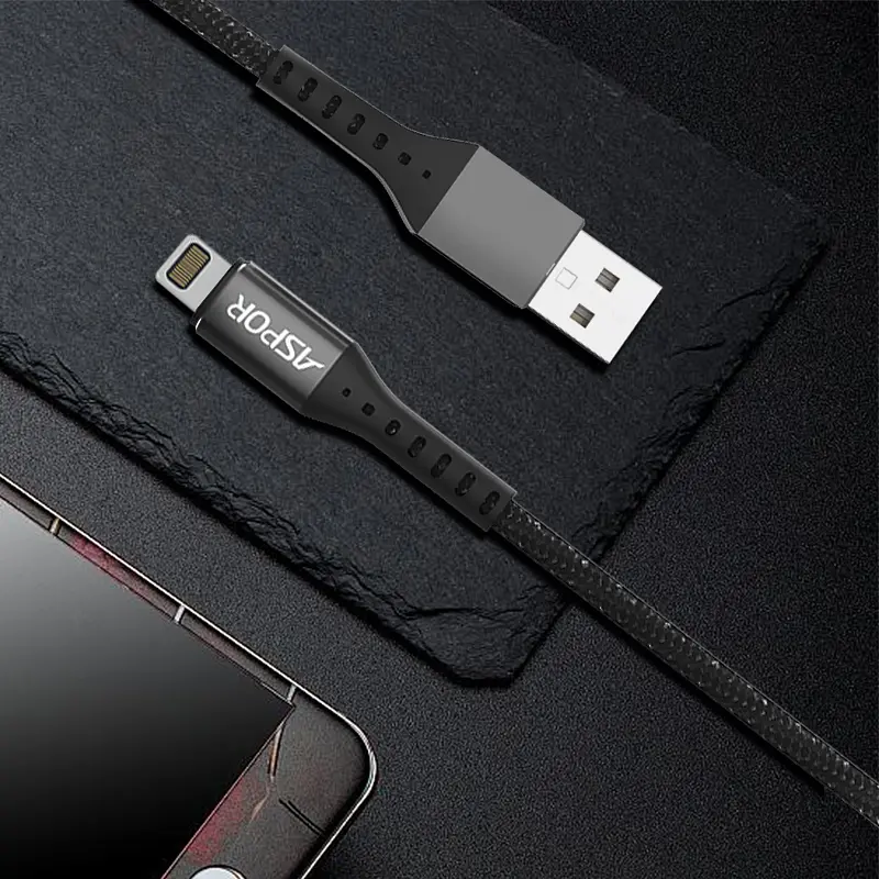 Кабель Aspor A167 USB – Lightning 2.4A/1м- чорний - фото 3