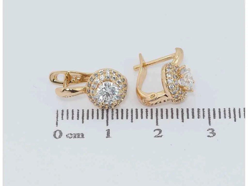 Сережки Xuping Позолота 18K англійський замок "Фіаніти в обрамленні цирконію" (165195) - фото 2