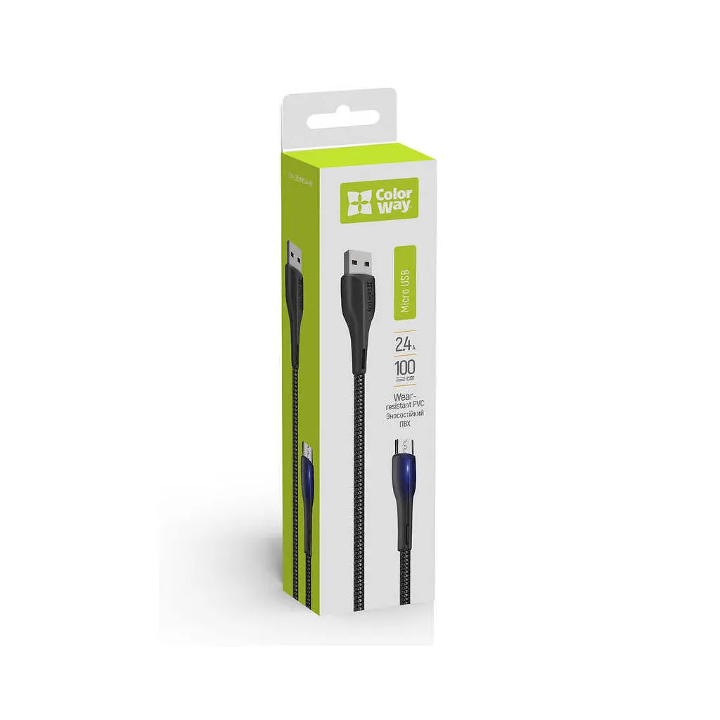 Дата кабель USB 2.0 AM to Micro 5P 1.0m led black ColorWay (CW-CBUM034-BK) - фото 5