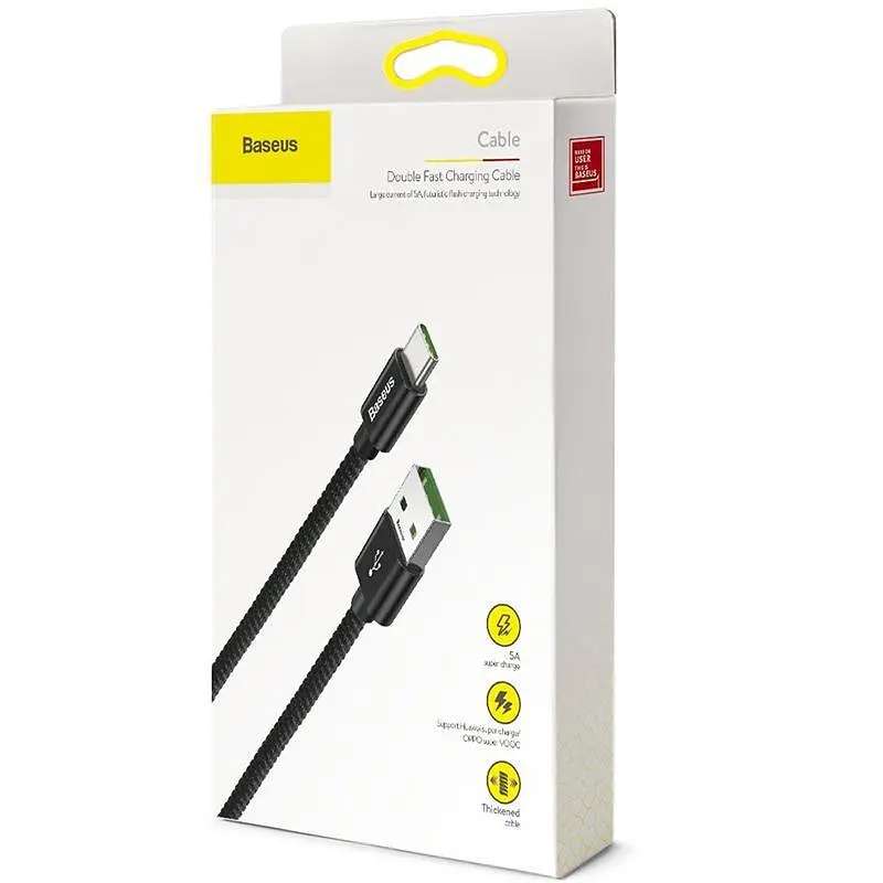 Кабель Baseus Double Fast Charging Cable USB to Type-C 5A 1m CATKC-A01 Black - фото 3
