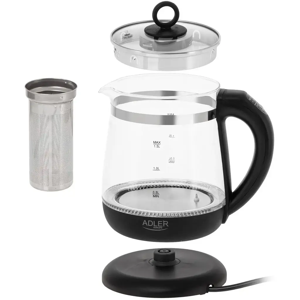 Чайник Adler AD 1299 стеклянный 1.5 л с заварочным блоком и контролем температуры черный - фото 5