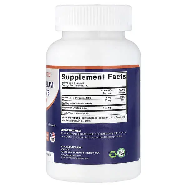 Магний Magnesium Citrate with B6 180 капсул Vitamatic vit0005439 - фото 2