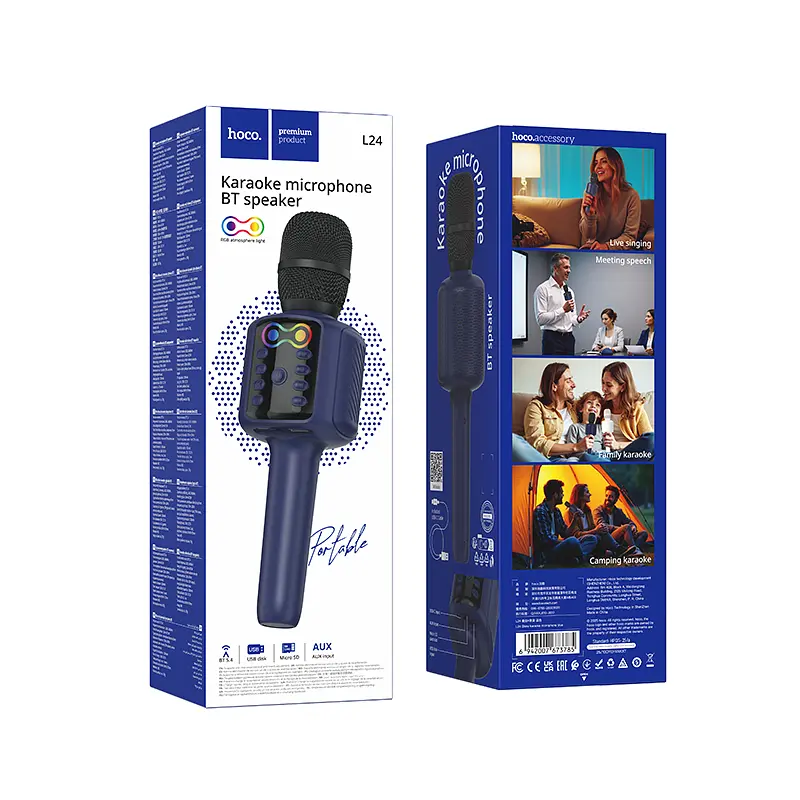 Портативна колонка-мікрофон HOCO L24 Shine karaoke microphone, 5W, Blue - фото 3