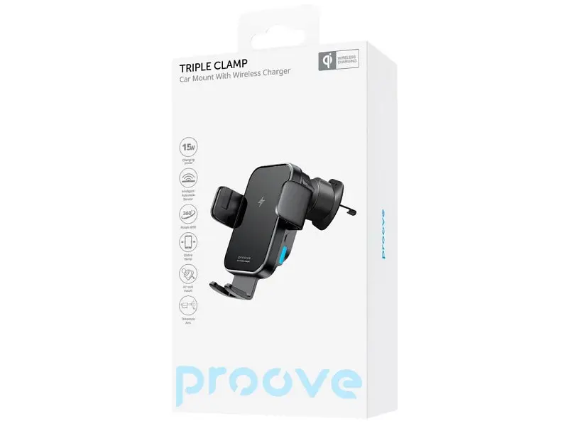 Автомобільний тримач для смартфона Proove Triple Clamp Pro 15W Gray (WHTP15010001) - фото 6