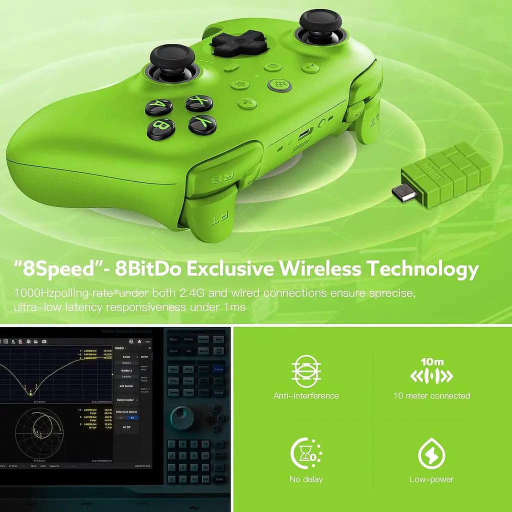 Геймпад 8BitDo Ultimate 2 для Windows і Android, ігровий контролер TMR, Еффект Холла Зелений - фото 5