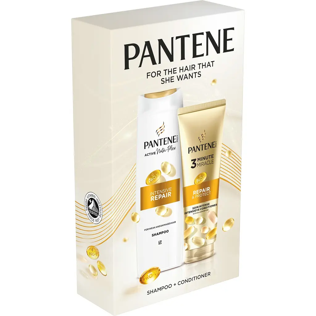 Подарочный набор по уходу за волосами Pantene Pro-V Интенсивное восстановление: шампунь 400 мл + бальзам-ополаскиватель 3 Minute Miracle 220 мл - фото 2