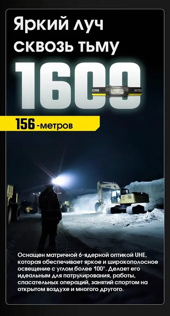 Налобный мощный фонарь Nitecore HC70 UHE (USB Type-C) 1600лм - фото 8