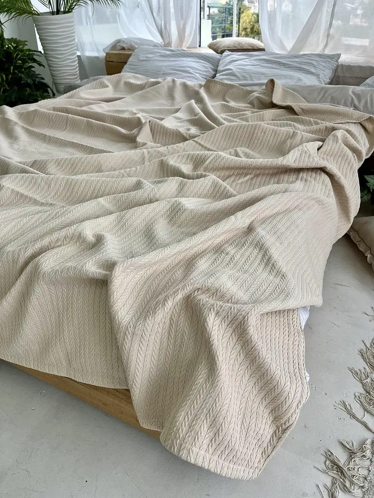 Покривало Zeintex Косичка бавовняне бежеве 220х240 см - фото 6
