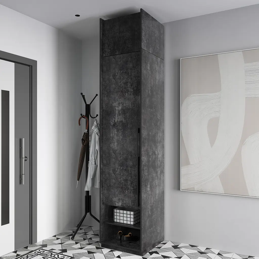 Пенал для будинку Flamecame з полицями у передпокій FR-02 Чорний Бетон - фото 3