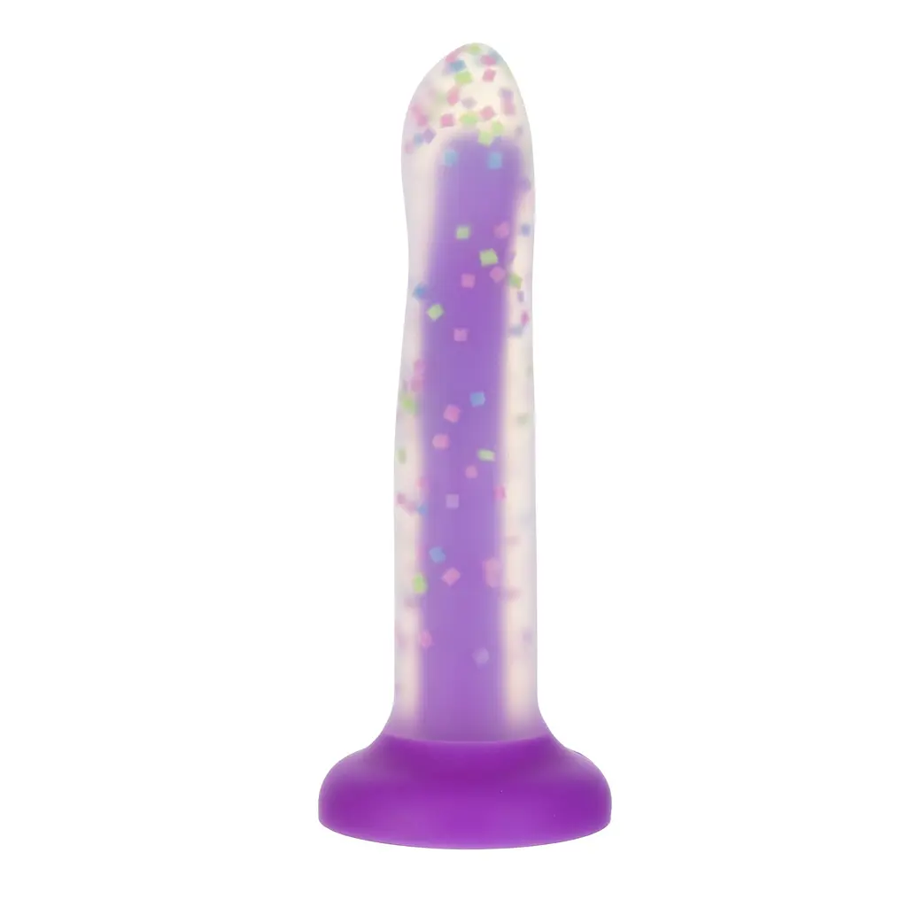 Фалоімітатор, що світиться в темряві Addiction Rave 8″ Glow in the Dark Dildo Purple Confetti, 20.3 см + віброкуля в подарунок - фото 2