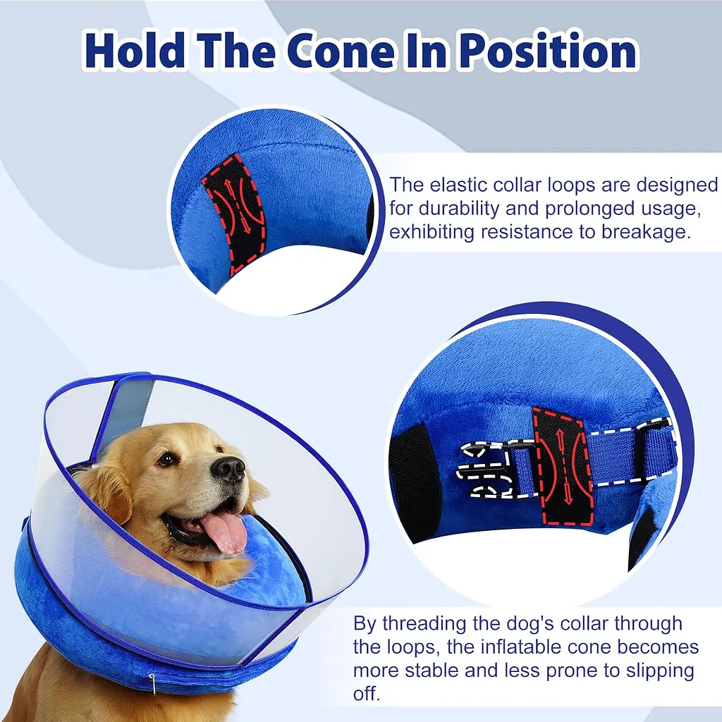 Захисний надувний нашийник для собак Derby Inflatable Dog Cone with Detachable Anti-Licking Shield, Blue, L - фото 4