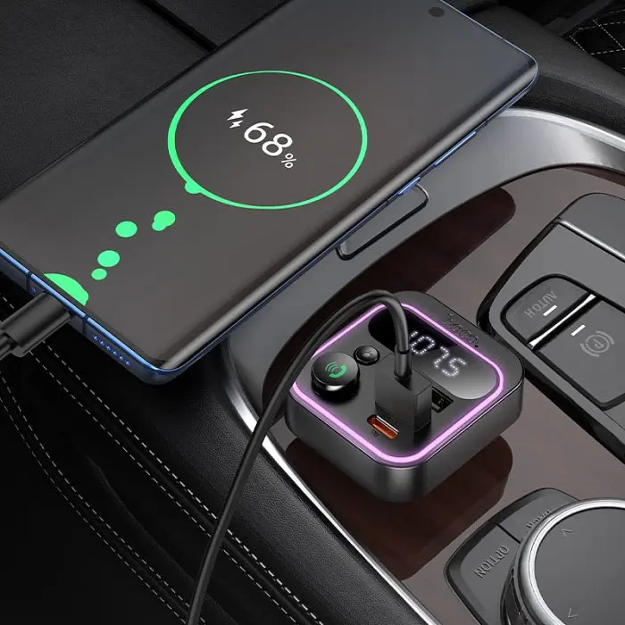 FM трансмиттер автомобильный HOCO E85 Tiger, Bluetooth модулятор с USB и Type C, быстрая зарядка PD и QC, дисплей RGB - фото 5