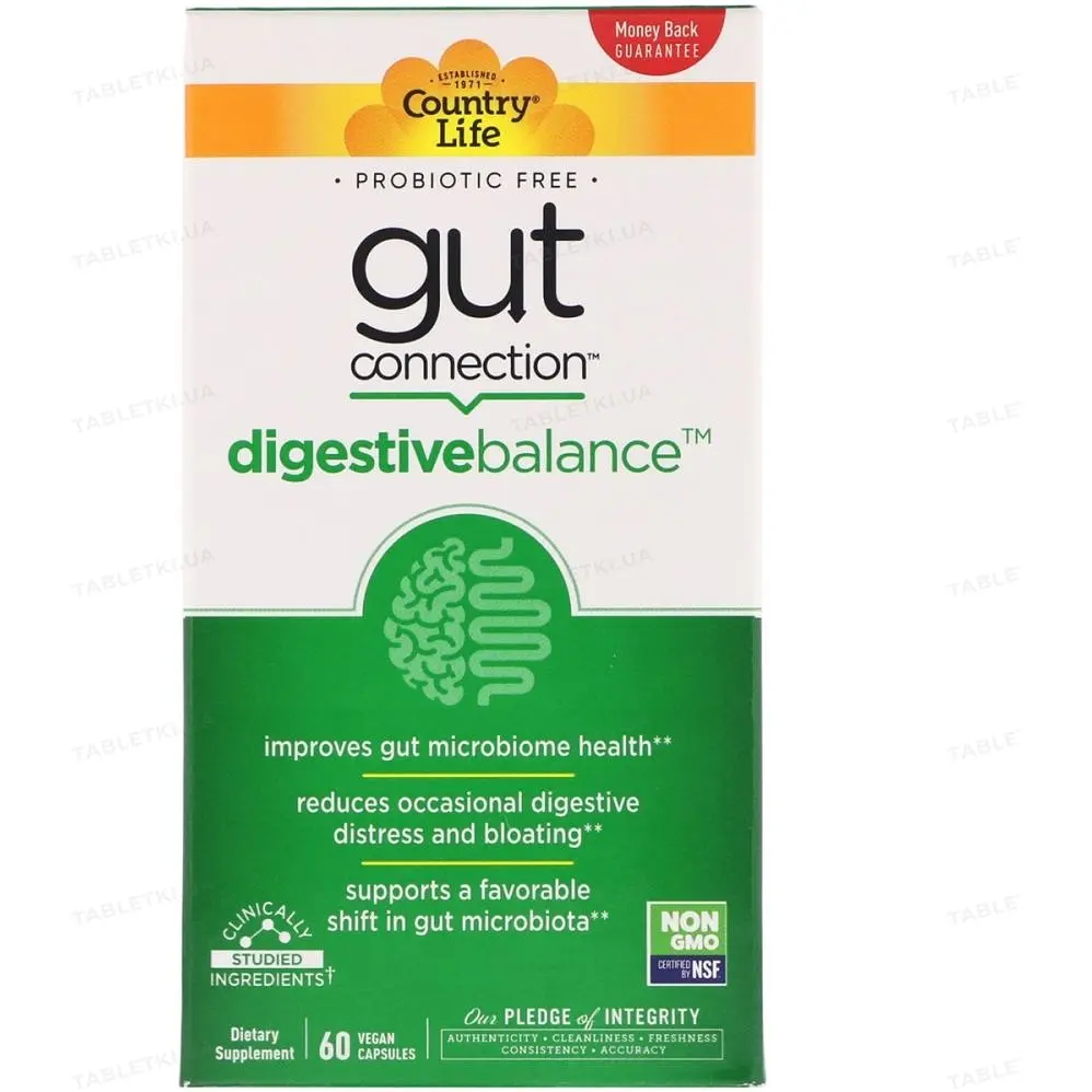 Натуральна добавка Country Life Digestive Balance Gut Connection кишечник і імунітет 60 капсул - фото 2