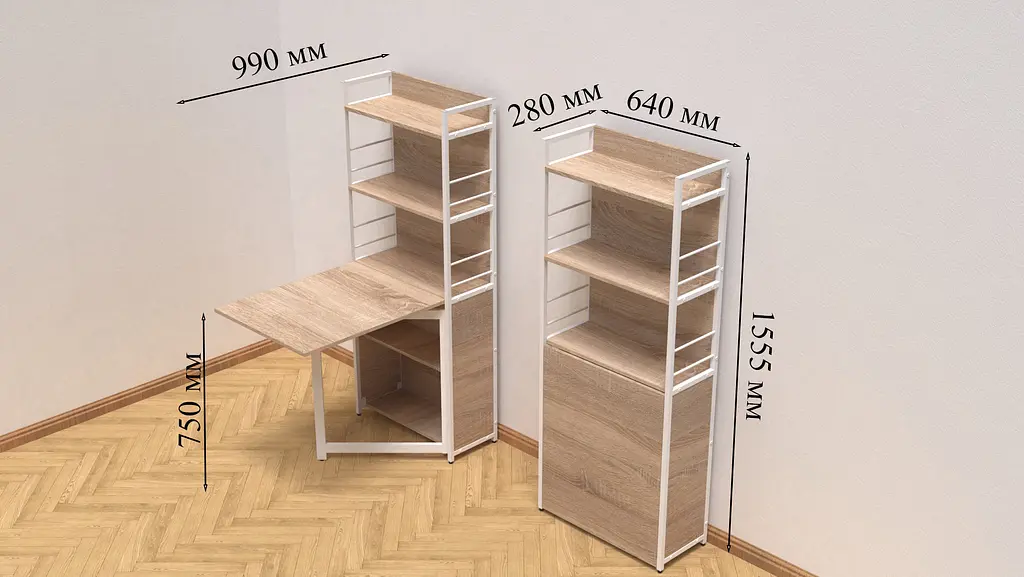 Стіл книжка з етажеркою Практик 2 Ferrum-decor 1555x640x990 Білий метал ДСП Дуб Сонома 16мм (FRD-104635) - фото 2