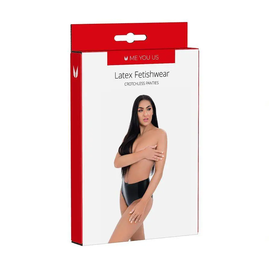 Трусики Me You Us Latex Crotchless Panties M (чорний) - фото 6