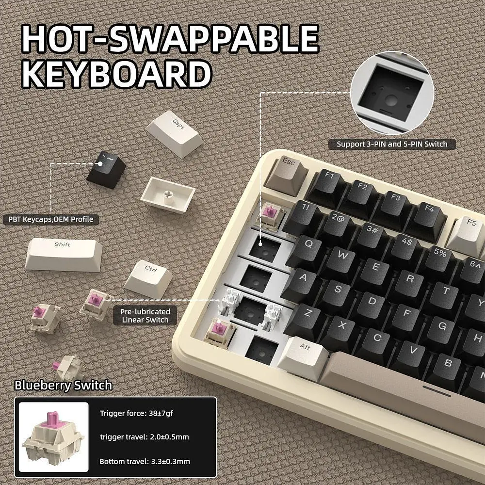 Клавіатура Attack Shark X85 Pro RGB Linear Blueberry Switches Wireless Cheese White (AS-6972792471099-CW) [166721] - фото 7