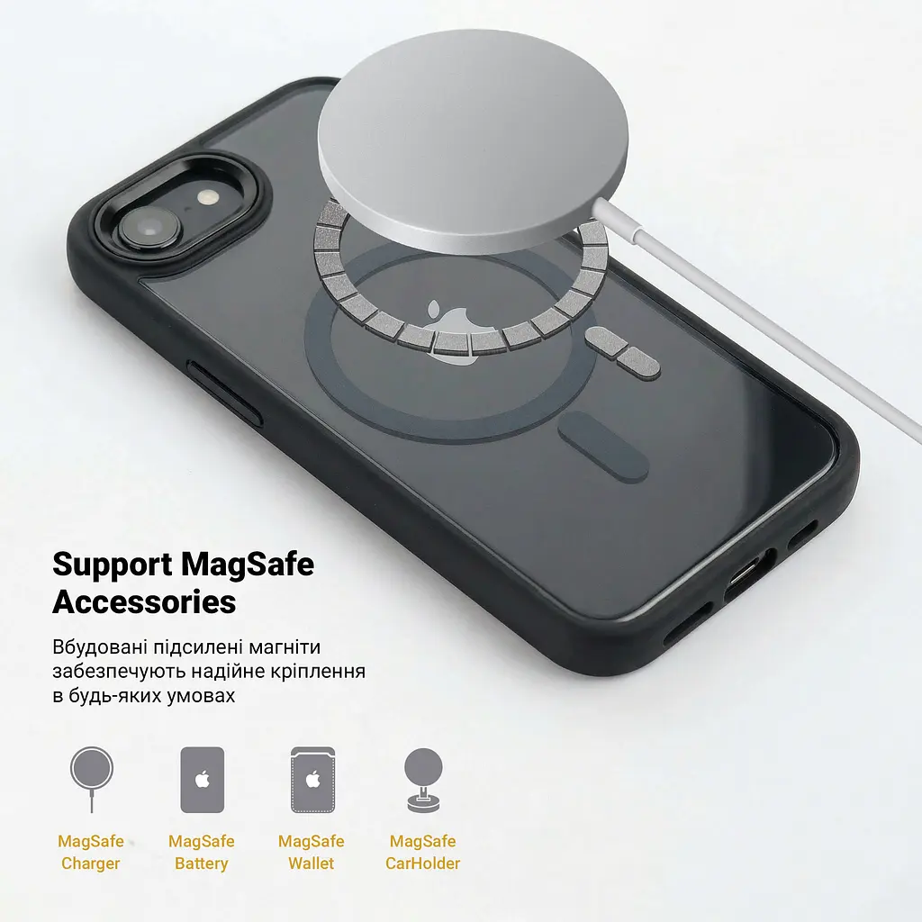 Чехол для Apple iPhone 16e/17e, Unit MagSafe, черный, прозрачный, магсейф, противоударный, магнитный, панель-накладка с поддержкой MagSafe, с поддержкой беспроводной зарядки, TPU+PC, защита всего корпуса, ударостойкий, ArmorStandart (ARM83874) - фото 4