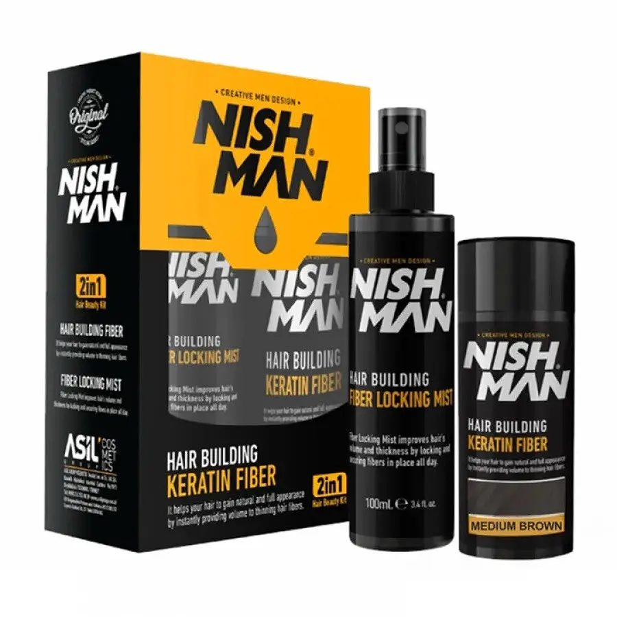 Набір для камуфлювання залисин коричневий Nishman Hair Building Keratin Fiber Medium Brown