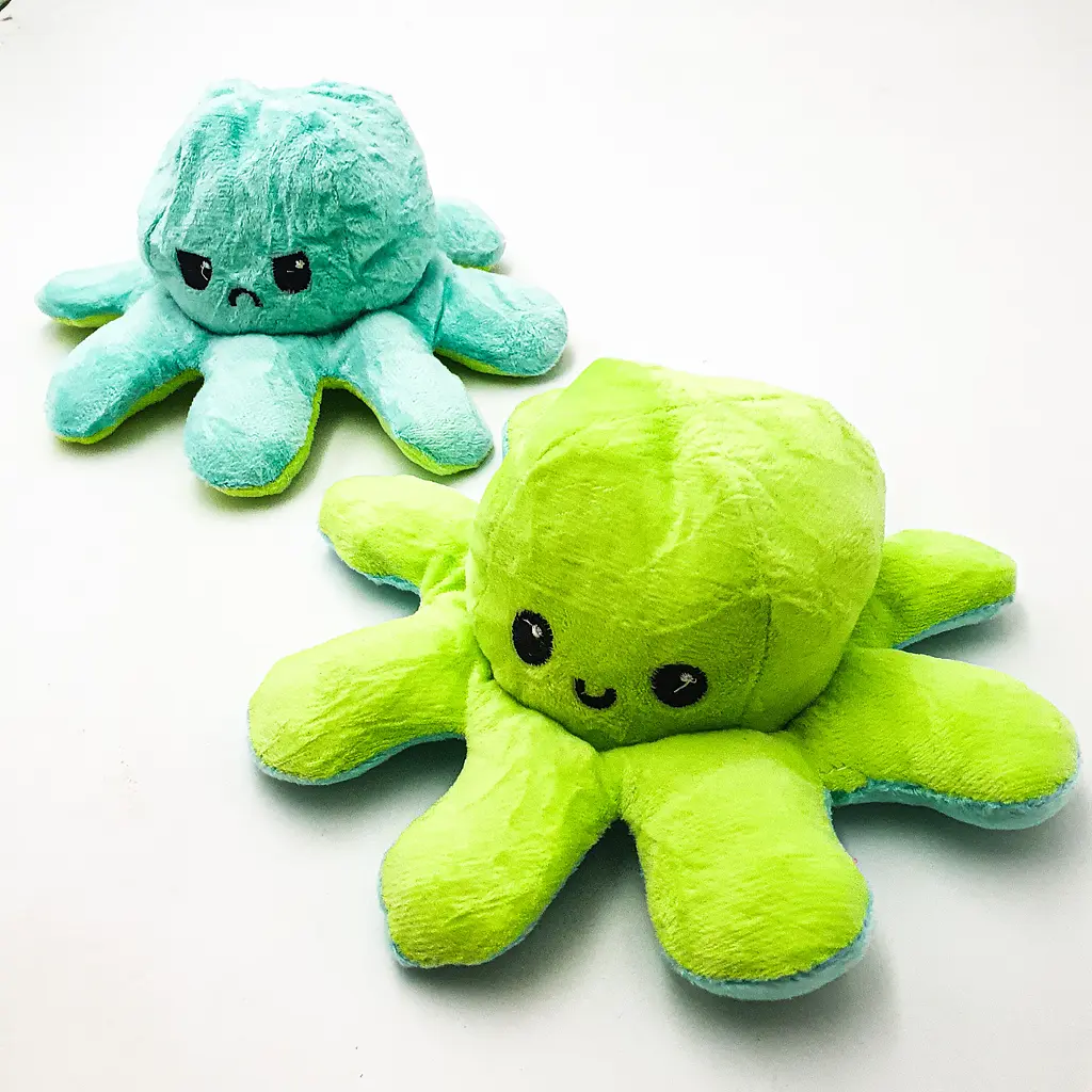 М'яка іграшка Восьминіг перевертень двосторонній веселий сумний Mood Octopus 20 см UKC зелено/бірюзовий