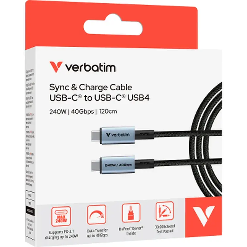 Дата кабель USB-C to USB-C 1.2m 240W black Verbatim (31847) - фото 3