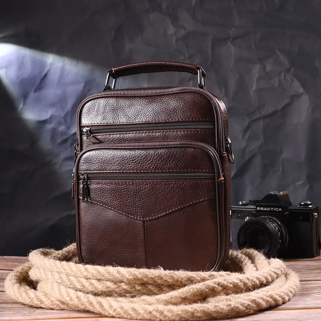 Удобная мужская сумка с ручкой кожаная 21276 Vintage коричневая - фото 7