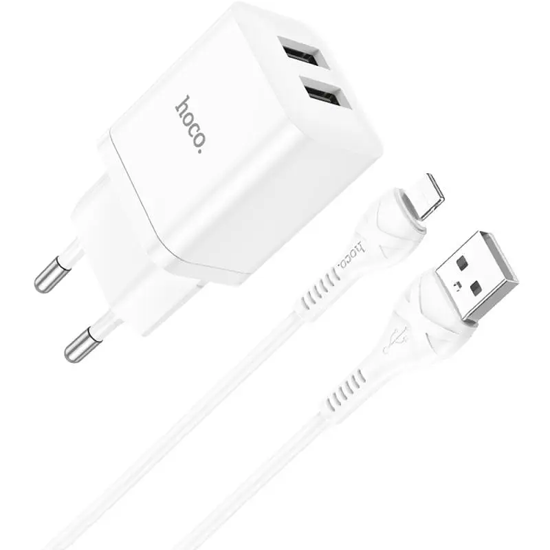 МЗП Hoco N25 Maker (2USB-A) + USB to Lightning White - фото 3