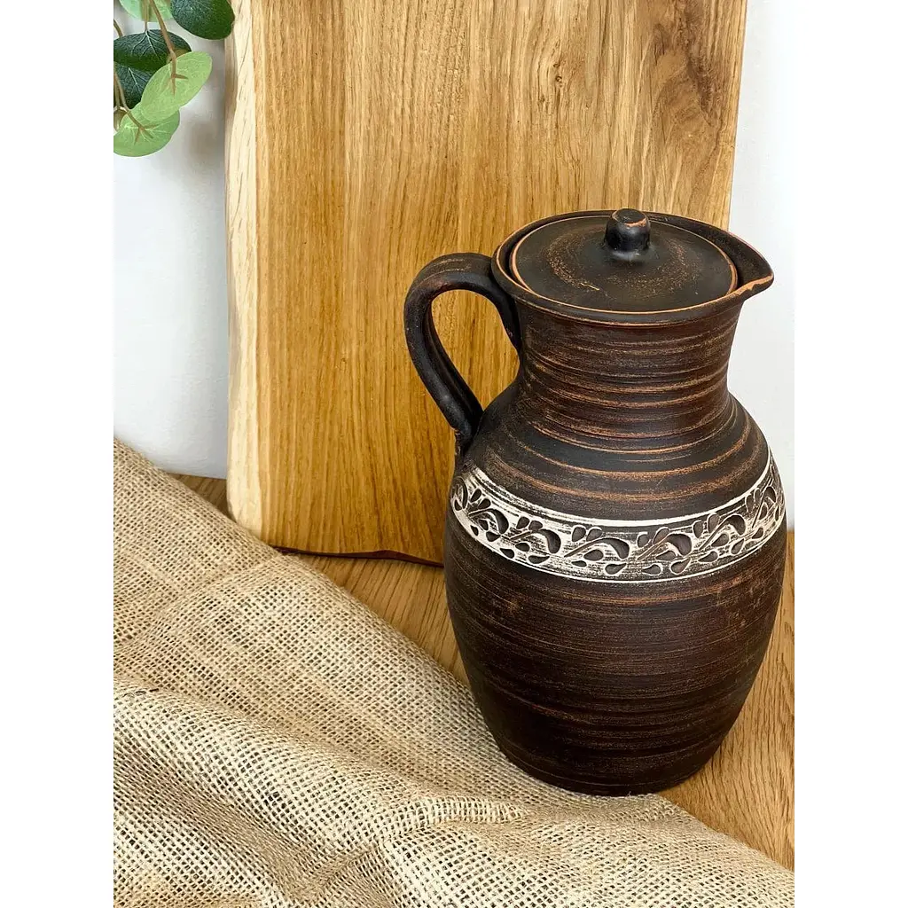 Кувшин 2,5 литра керамический (глиняный) резной с ручкой  - фото 4