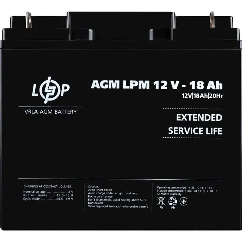 Акумулятор LogicPower AGM 12V/18Ah/216Wh [4133] [109155] - фото 2