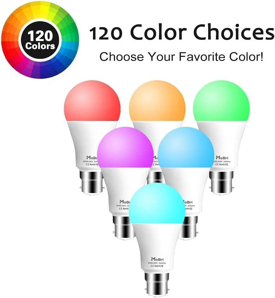 Світлодіодні RGB-лампи Mobri B22 зі зміною кольору з дистанційним керуванням, 75-ватні еквівалентні - фото 2