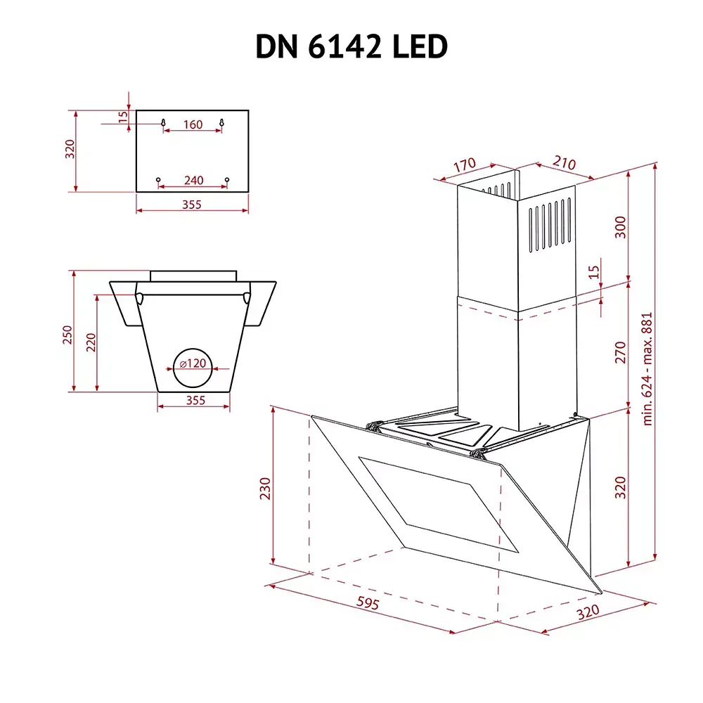 Вытяжка декоративная наклонная PERFELLI DN 6142 BL LED - фото 11