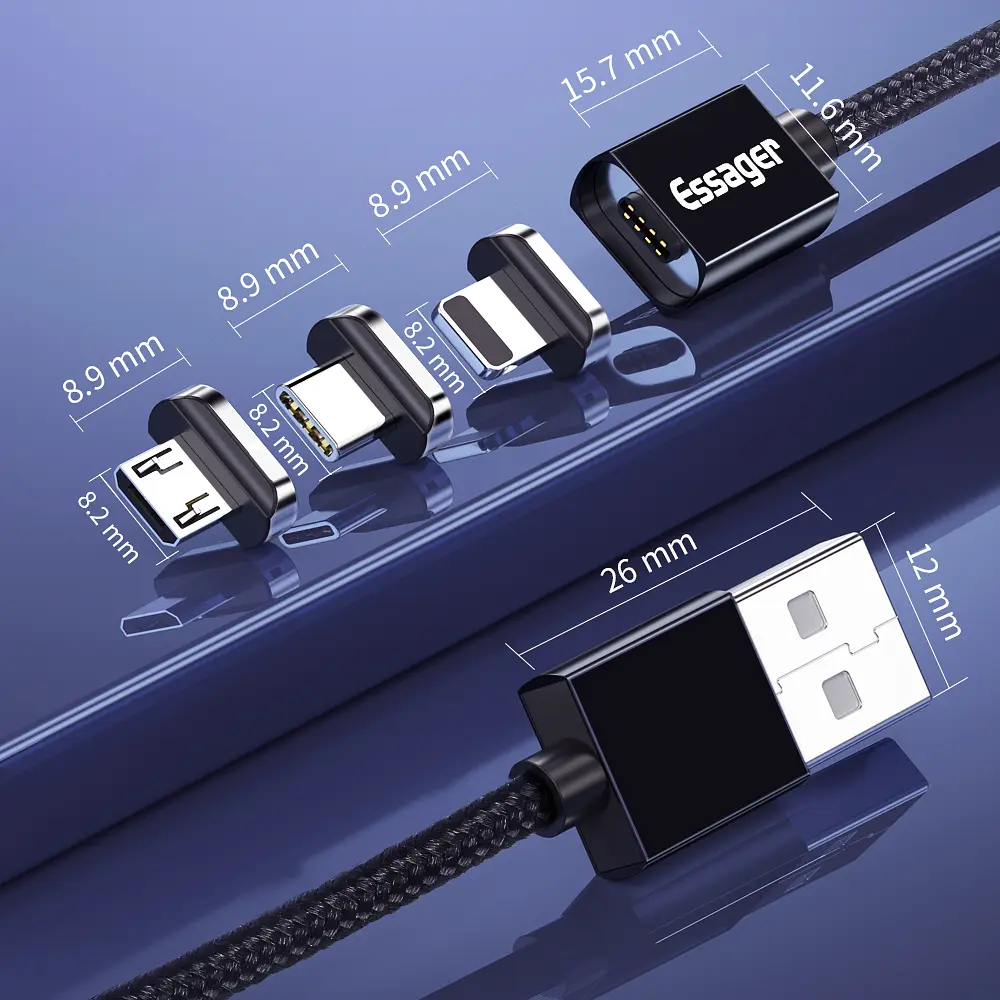 Магнітний кабель ESSAGER (micro USB Type-C, Lightning) 2метра - фото 3