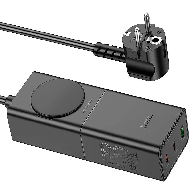 Мережевий зарядний пристрій HOCO NS4 Sharp PD65W(2C1A) desktop socket(EU/GER) чорний - фото 3