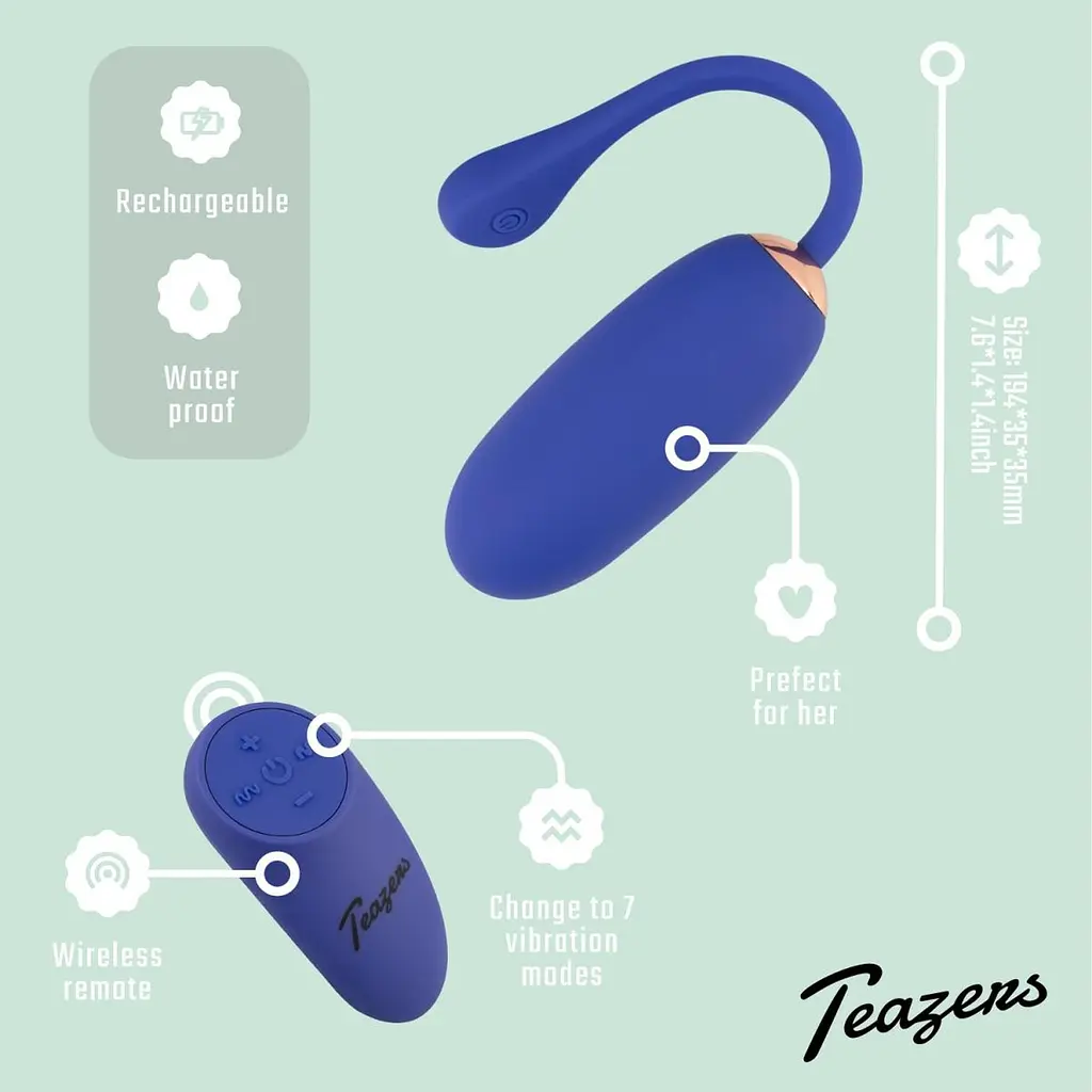 Віброяйце Teazers Egg with Remote, 18.5 см (синій) - фото 8